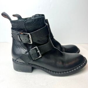 Gentle Souls Benton Leather Moto Booties Ankle Boots Buckles Black Sz 7